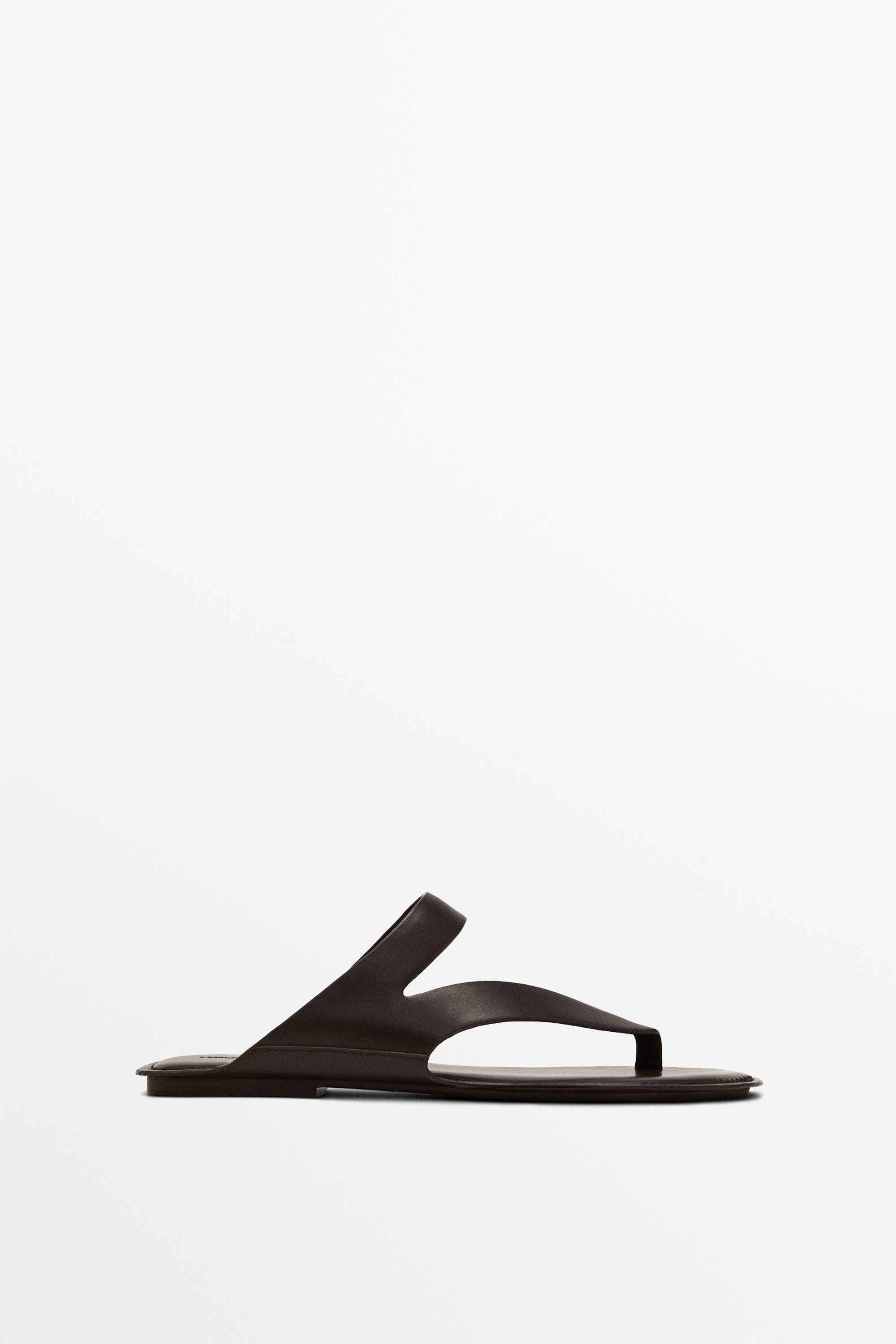 Asymmetric leather sandals with toe divider | Massimo Dutti UK