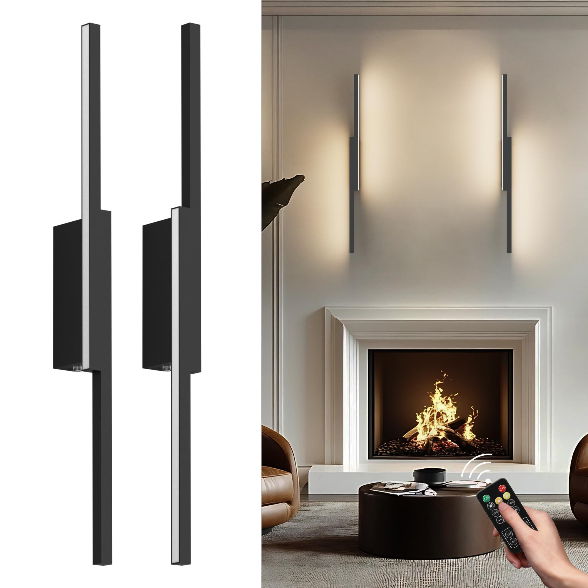 Aipsun Symmetrical Black Battery Operated Wall Sconce Set of 2, 10,000mAh Rechargeable Wall Sconc... | Amazon (US)