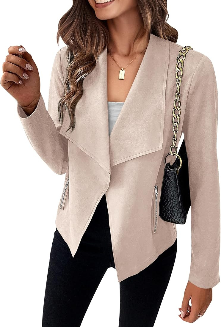 PRETTYGARDEN Women's Faux Suede Jackets 2023 Fall Clothes Long Sleeve Open Front Cropped Coat Out... | Amazon (US)