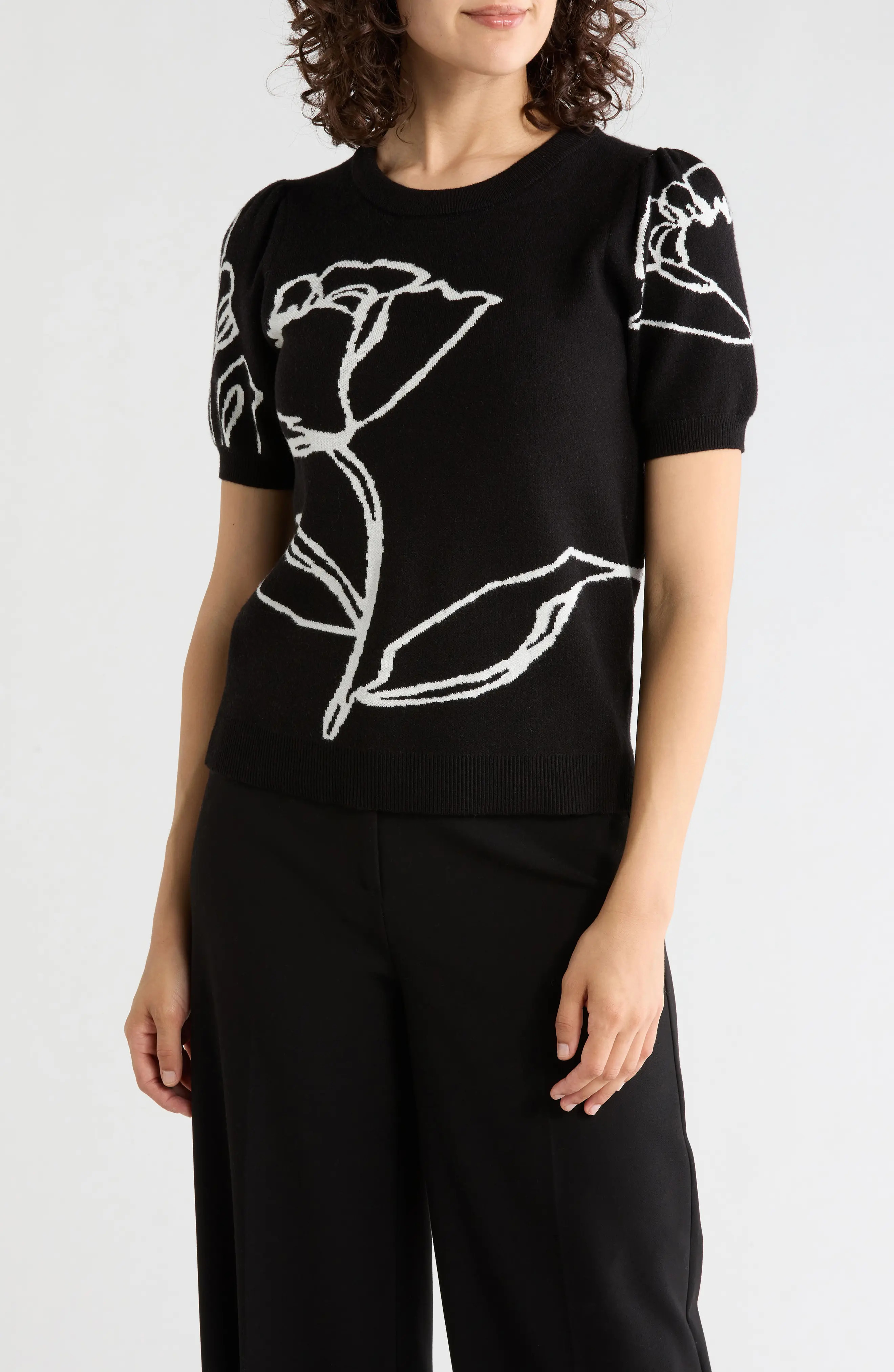 T Tahari Intarsia Puff Sleeve Sweater (Women) | Nordstromrack | Nordstrom Rack