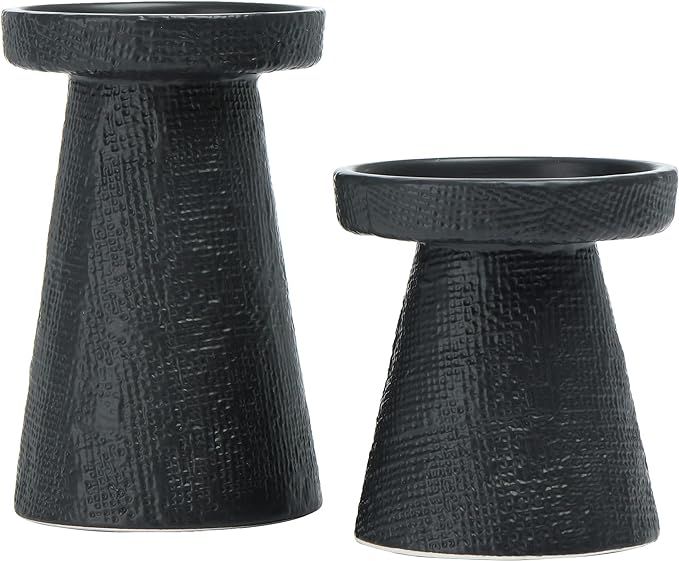 Main + Mesa EC0550 Decorative Stoneware Pillar or Taper Candle Holder, Set of 2, Black | Amazon (US)