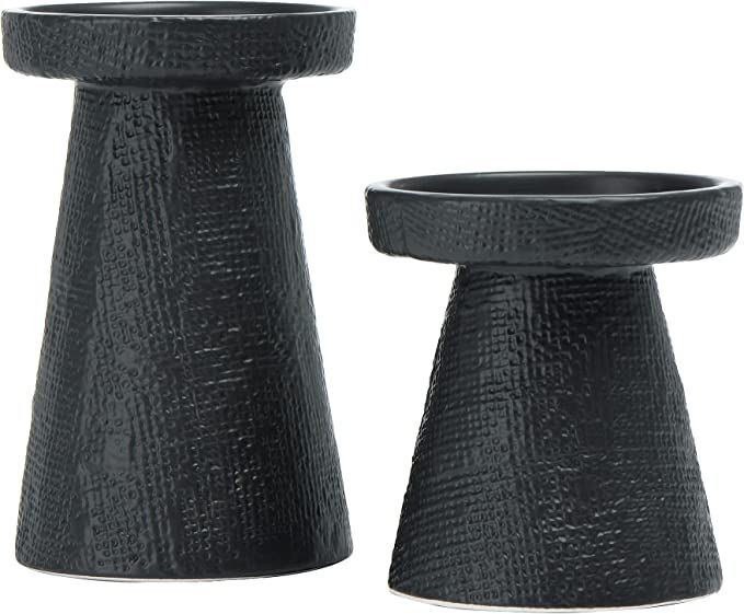 Main + Mesa EC0550 Decorative Stoneware Pillar or Taper Candle Holder, Set of 2, Black | Amazon (US)
