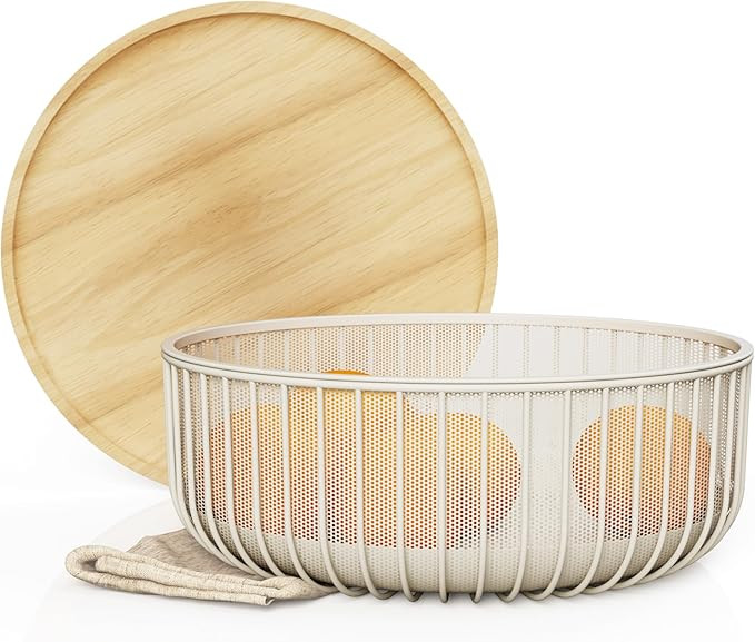 Metal Wire Mesh Fruit Baskets with Wooden Lid - Fly-Proof Indoor Solution for Fresh Fruits - Cove... | Amazon (US)