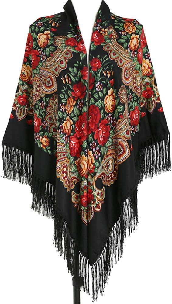 Gudessly 62"*62"Oversized Women's Traditional Retro Scarf Wrap Tassel Fringes Floral Poncho Shawl... | Amazon (US)