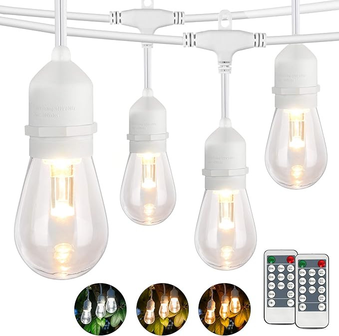 WENFENG 3 Color Changing Waterproof Outdoor String Lights, 48 Feet Connectable Remote Control Pat... | Amazon (US)