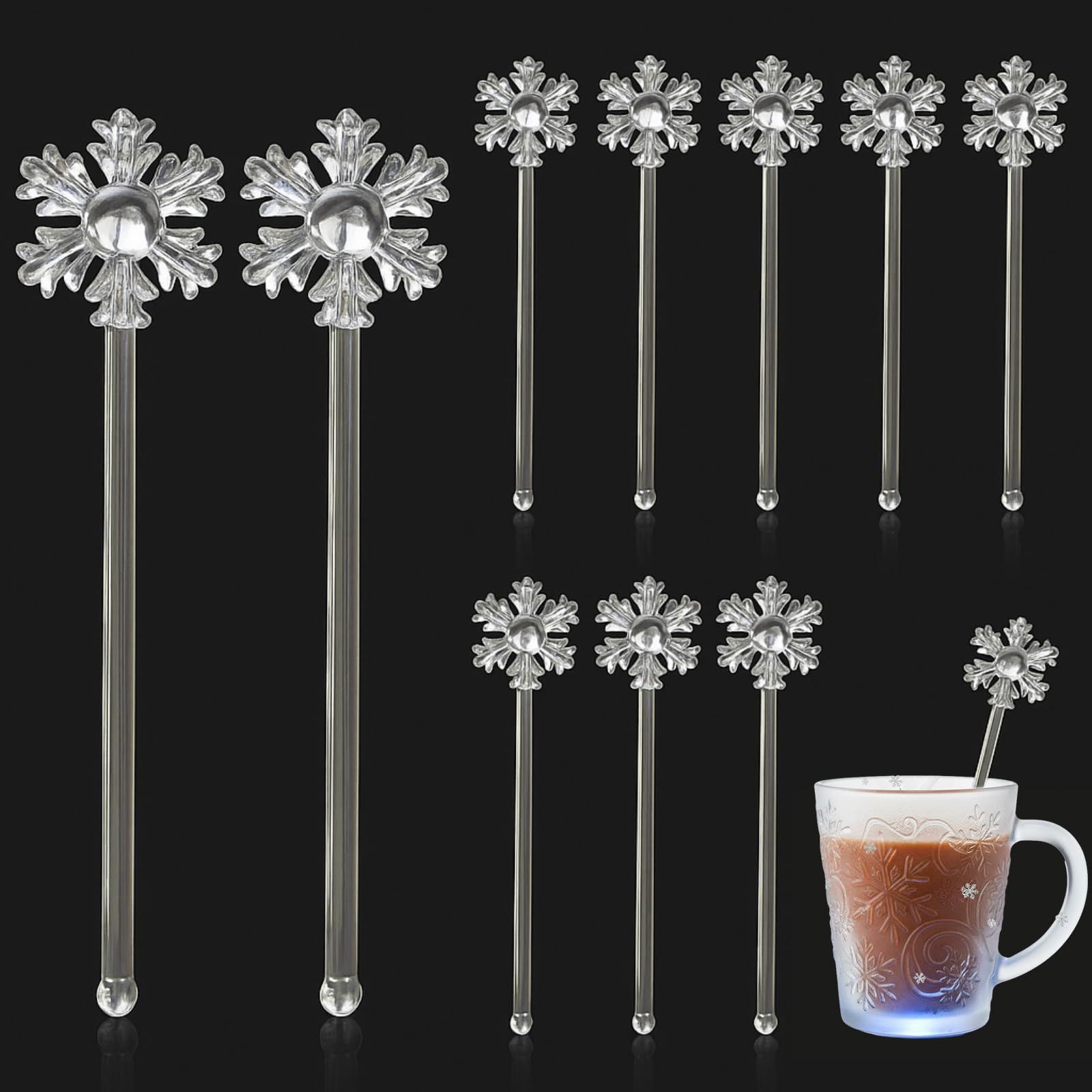 Chengu 12 Pcs Christmas Swizzle Sticks 7 Inch 3D Snowflake Glass Drink Stirrers Reusable Beverage... | Amazon (US)