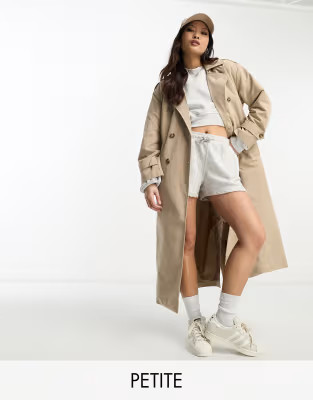 Vero Moda Petite longline belted trench coat in stone | ASOS (Global)