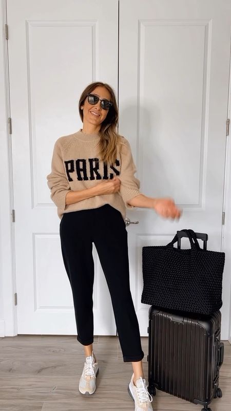 Gorgeous Paris sweater . Runs true to size. Wearing a size small 
These pants also run true to size. They are sooo soft . Wearing a size small 
They got pockets 🙌🏻
.


#LTKtravel #LTKstyletip #LTKshoecrush