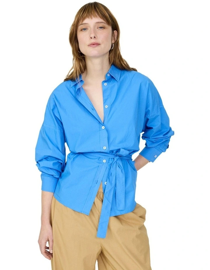 Chiara Long Sleeve Backless Shirt in Ink Blue | Myer