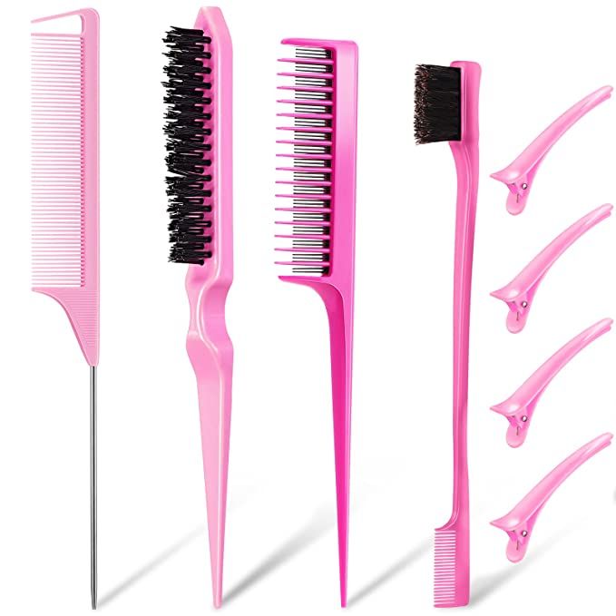 8 Pieces Teasing Brush Set Edge Brush Comb with Hair Clips Grooming Hair Styling Comb Teasing Dua... | Amazon (US)