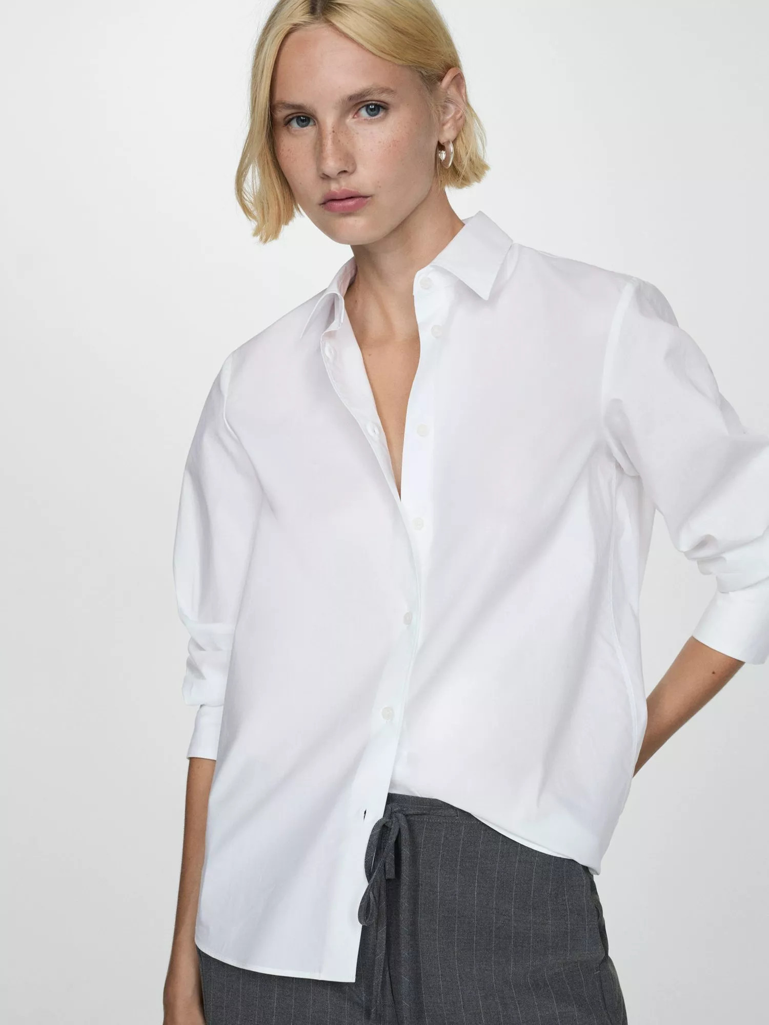 MangoRegu Long Sleeve Shirt, White | John Lewis (UK)