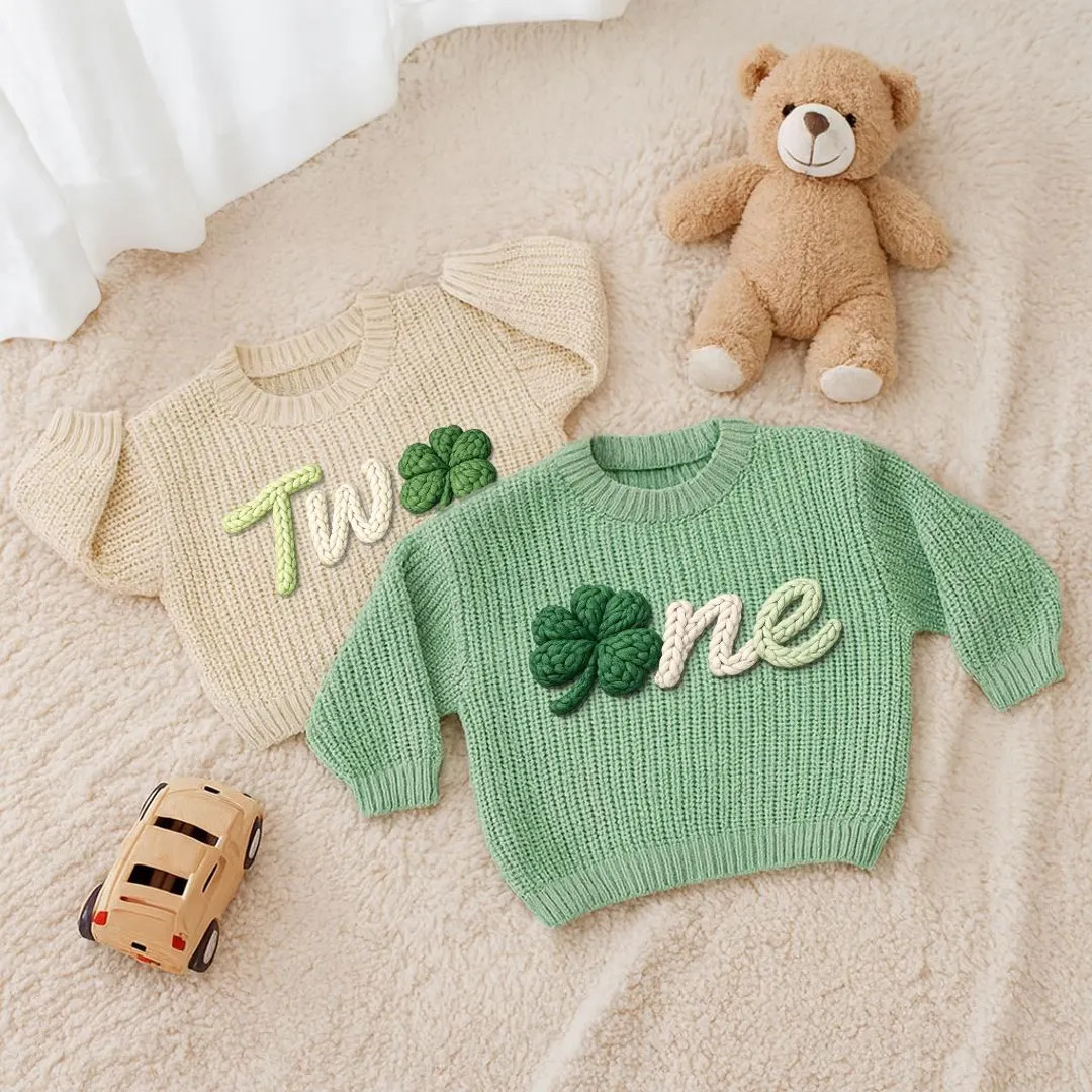 Baby Hand Embroidered Toddler Sweaters, St Patrick’s Day Shamrock Outfit, Lucky Clover Toddler ... | Etsy (US)