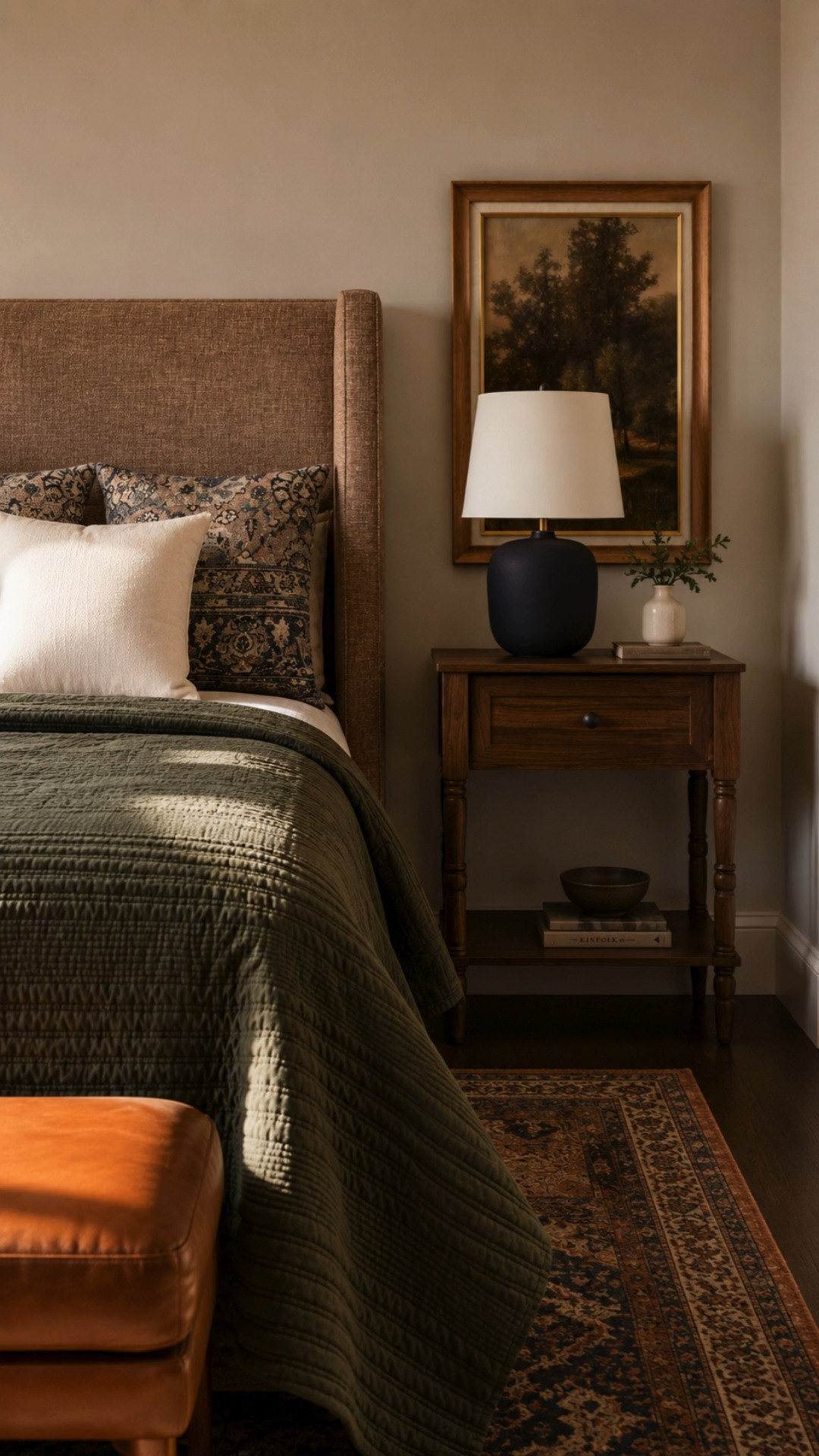 The little details are what make a bedroom feel thoughtfully designed, and this bedside moment adds so much warmth and depth to the space. The layered lighting, rich walnut tones, textured bedding, and vintage-inspired rug create a cozy atmosphere that feels timeless and welcoming.

bedside styling inspiration, warm neutral bedroom decor, organic modern interiors, cozy bedroom lighting, layered bedside decor, dark wood nightstand styling, warm ambient bedroom, designer inspired bedroom details, earthy neutral home decor, collected bedroom aesthetic, timeless bedside styling, elegant cozy interiors, vintage inspired bedroom rug, warm layered home, sophisticated neutral bedroom, cozy organic decor, modern traditional interiors, warm gathered home, elevated bedroom details, cozy luxury bedroom 

 #LTKHome