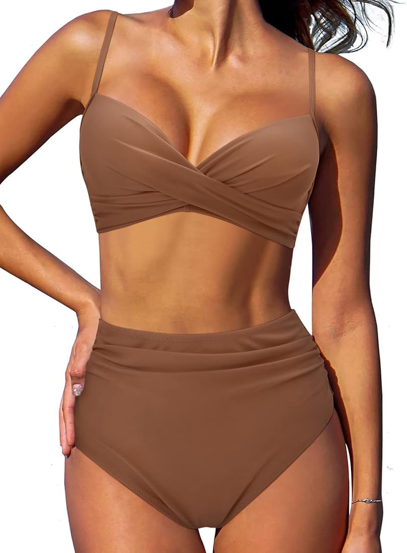 OMKAGI Womens High Waisted Bikini Set Push Up Swimsuit Twist Front Swimwear Bathing Suit | Amazon (UK)