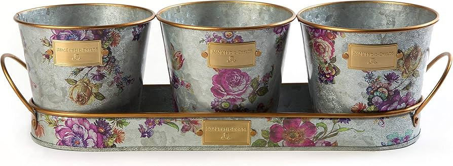 MACKENZIE-CHILDS Flower Market Galvanized Herb Pots with Tray, Pots for Indoor or Outdoor Plants,... | Amazon (US)