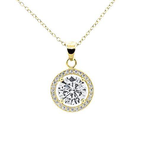 Cate & Chloe Blake 18k Yellow Gold-Plated Halo Pendant Necklace with Round Cut Simulated Diamond Crystals, Hypoallergenic Jewelry for Women, Gift for Her on Christmas, Birthday, Anniversary | Amazon (US)