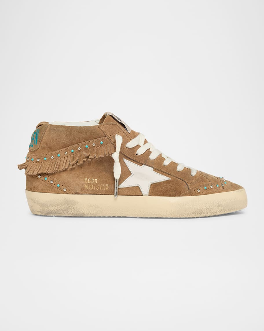 Golden Goose Mid Star Suede Mid-Top Sneakers with Fringe and Studs | Neiman Marcus