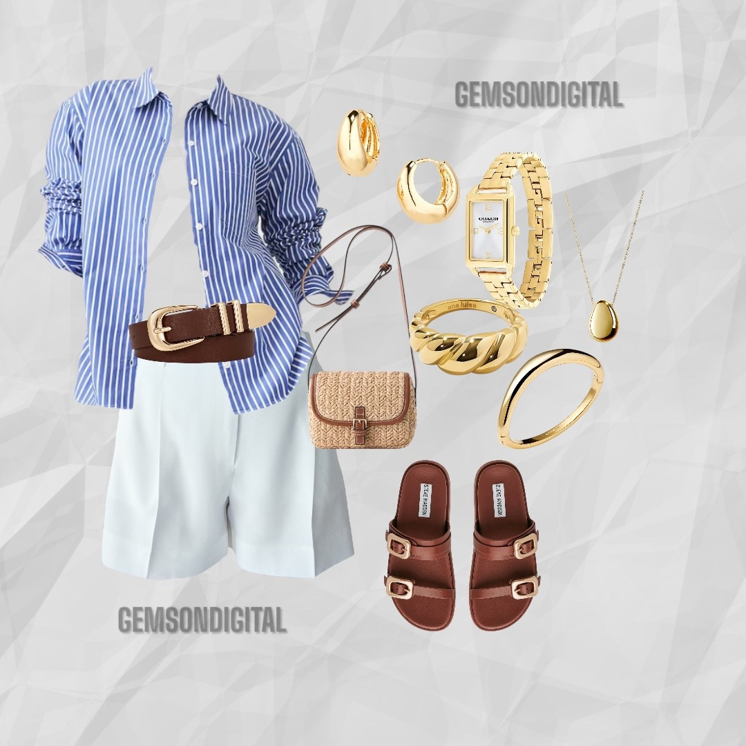 Chic summer outfit inspo: Striped button-down + tailored shorts + gold accessories! Perfect for a casual day out or vacation stroll. #SummerStyle #OutfitInspo #CasualChic #PreppyLook #GoldJewelry #MinimalStyle #StrawBag #SteveMadden #OOTD #StyleInspo #CapsuleWardrobe”

#LTKStyleTip #LTKTravel #LTKParties