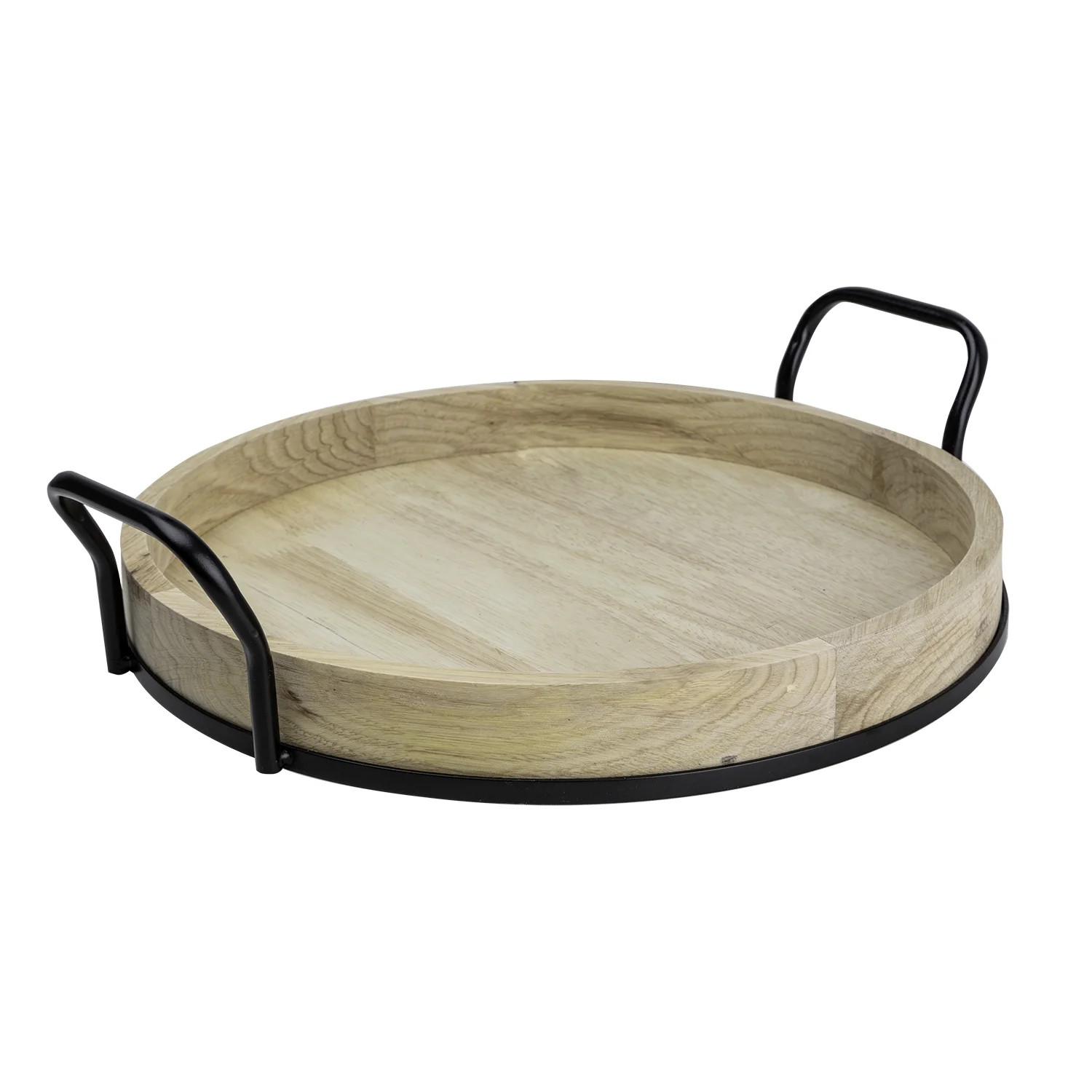 Better Homes & Gardens 17-inch Round Light Wood and Metal Tray - Walmart.com | Walmart (US)