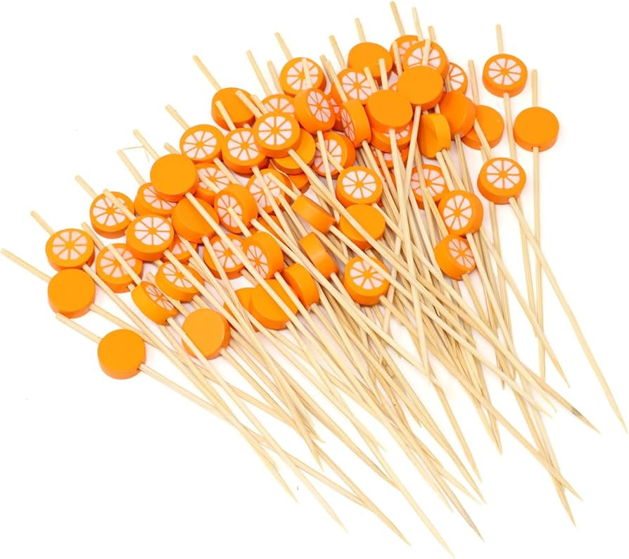 Honbay 100PCS Orange Bamboo Cocktail Picks Fruit Food Hamburger Toothpicks Cupcake Toppers Sandwi... | Amazon (US)