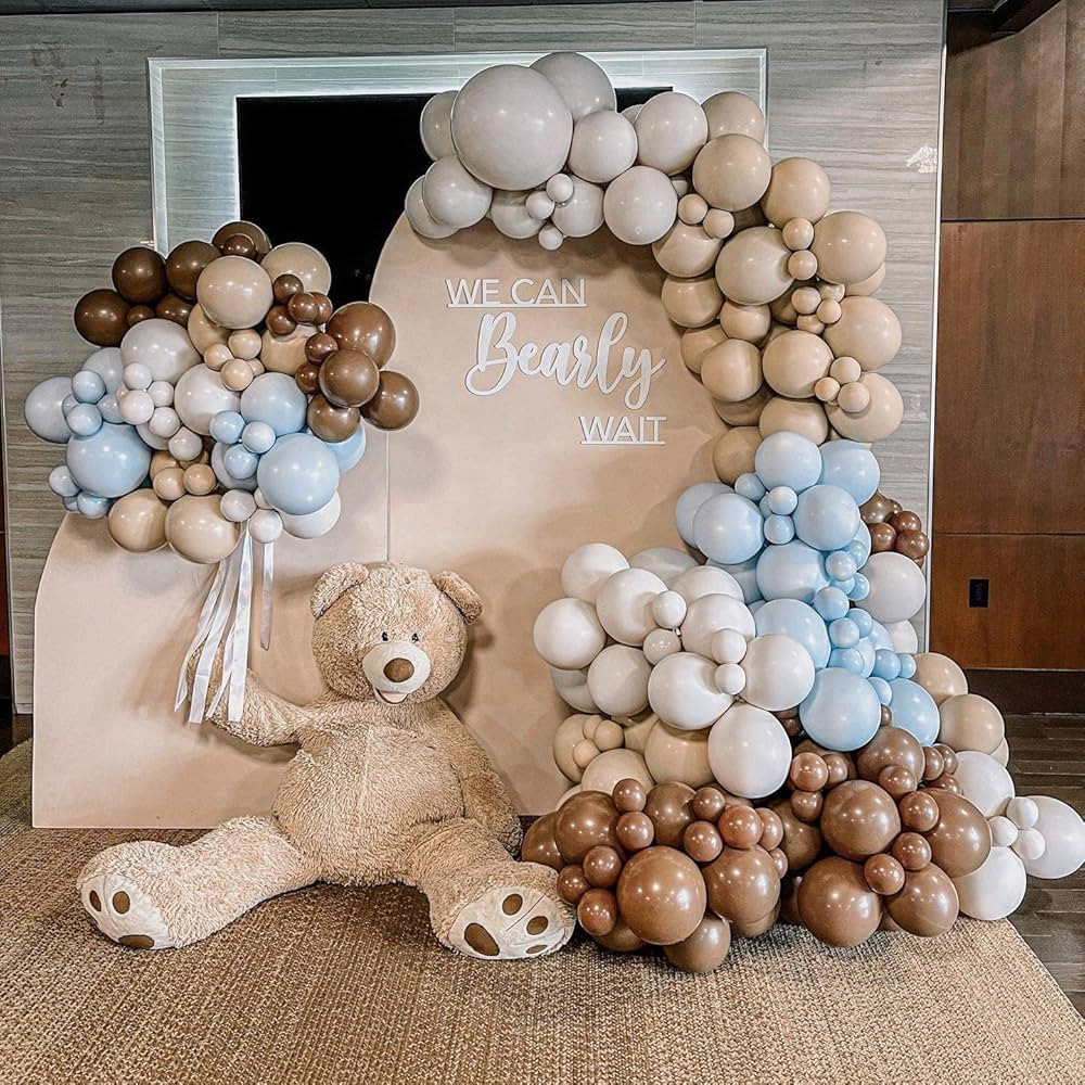 DIY Blue Brown Baby Shower Balloons, 146pcs Blue Coffee Brown Nude Tan Balloon Garland Arch Kit f... | Amazon (US)