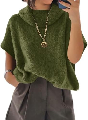 Cicy Bell Womens Oversized Turtleneck Sweaters Short Sleeve Pullover Tops | Amazon (US)