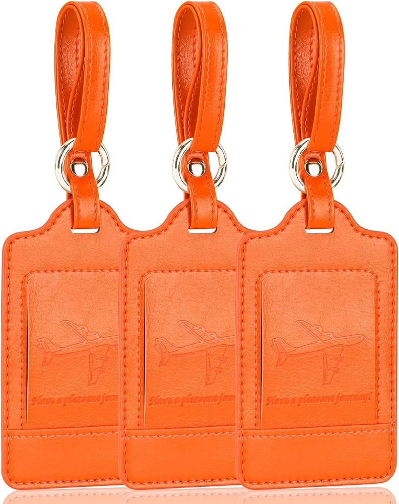 Teskyer Luggage Tags, 3 Pack Premium PU Leather Luggage Tags for Suitcases, Privacy Protection Tr... | Amazon (US)