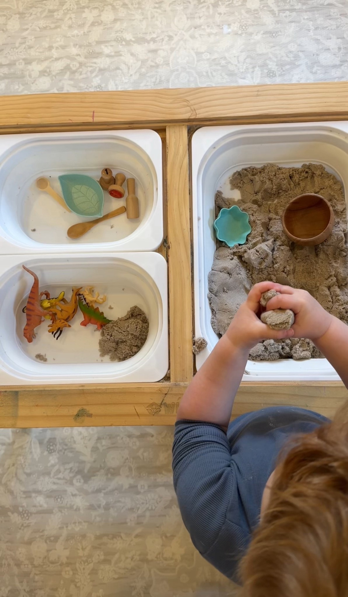 I keep sand out with tools or animals 80% of the time and switch out the bins for different themes occasionally 

#LTKHome #LTKKids #LTKmomlife