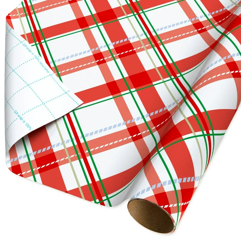 Red, White, and Green Plaid Christmas Wrapping Paper, 160 sq ft, by Holiday Time | Walmart (US)