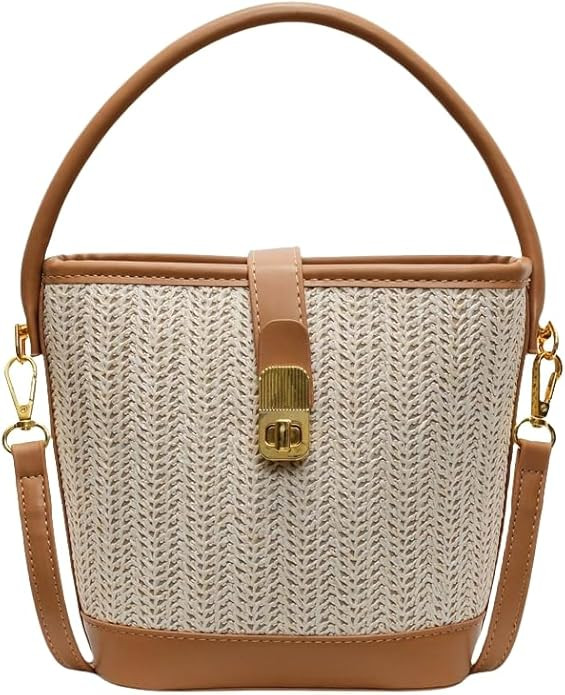 Straw Beach Bags For Women, Rattan Purses Summer Straw Bucket Bag Crossbody Handwoven Raffia Bag ... | Amazon (US)