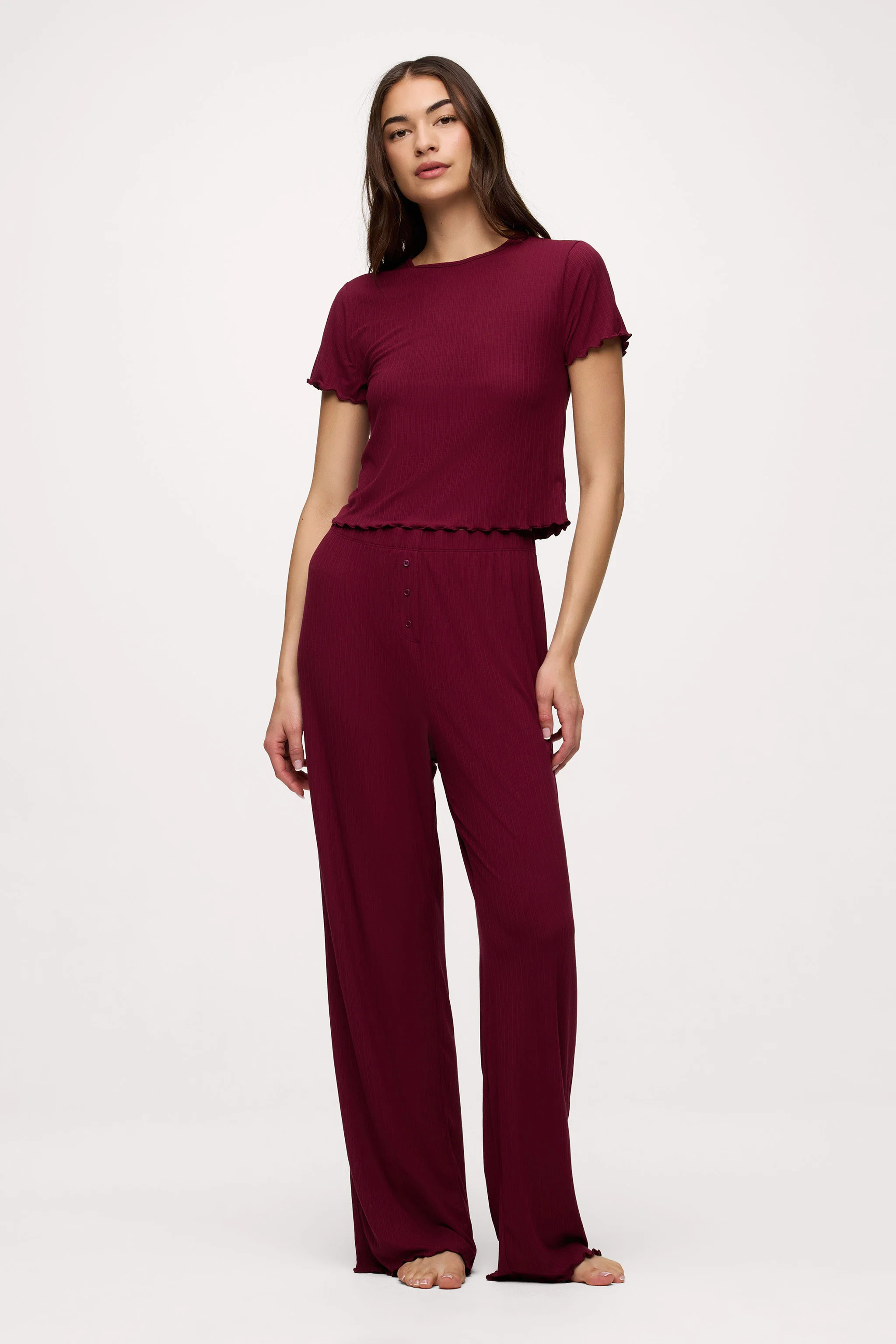 Mini Rib Pajama Set | Ruby | nuuds