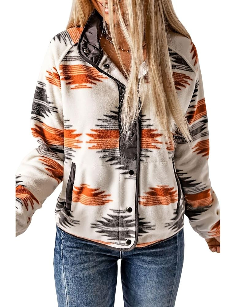 happlan Womens Fleece Jacket Western Aztec Print Sherpa Long Sleeve Snap Button Down Shacket Vest... | Amazon (US)