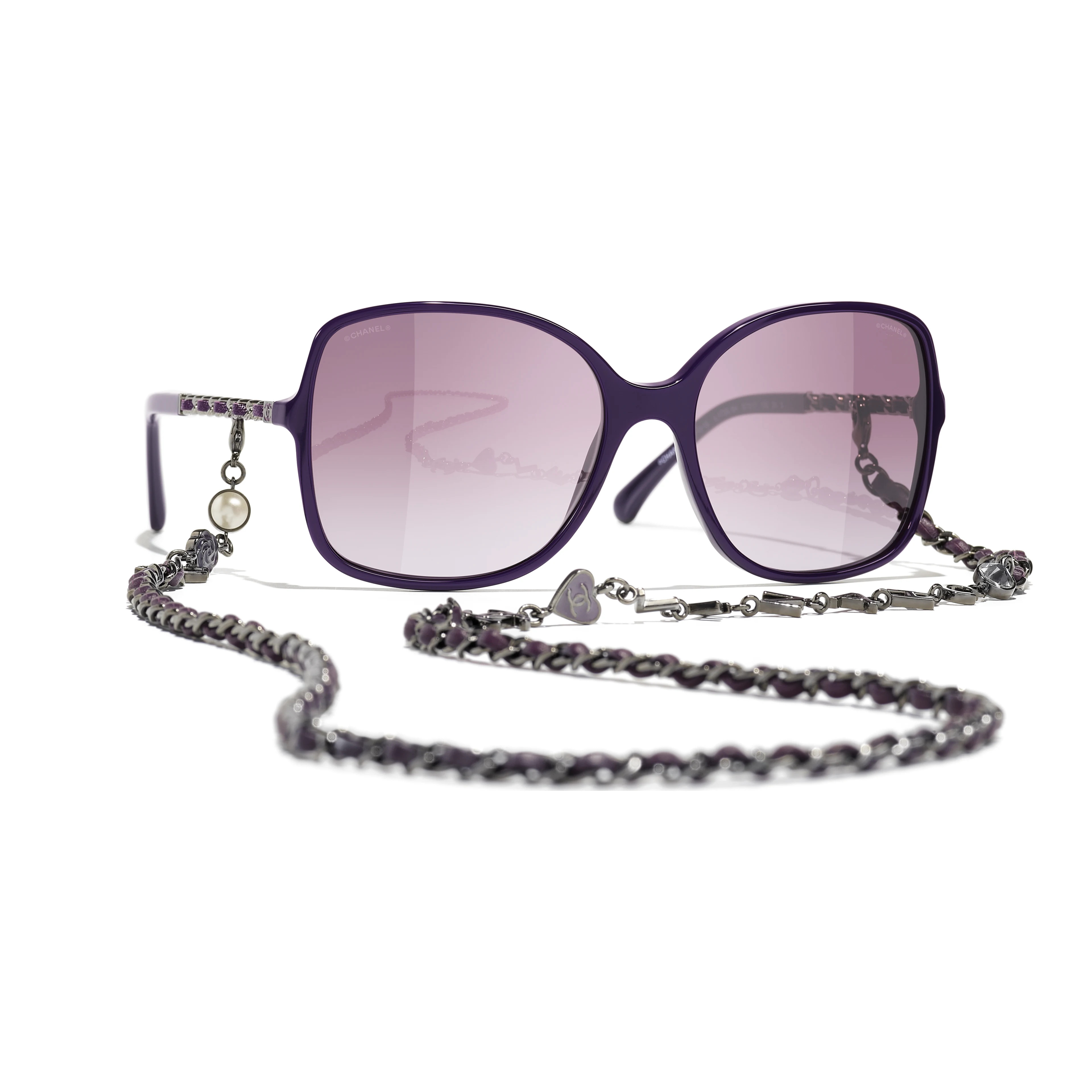 Sunglasses: Square Sunglasses, acetate, metal & calfskin — Fashion | CHANEL | Chanel, Inc. (US)