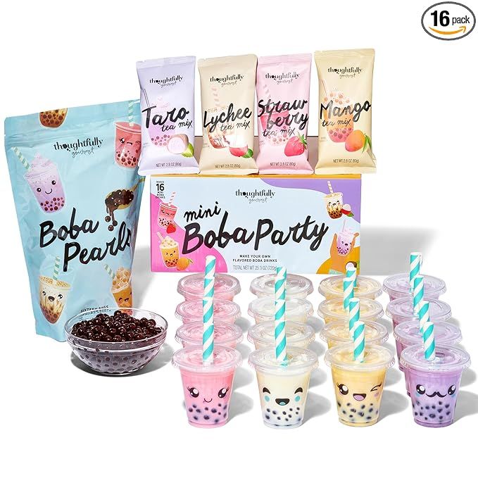 Thoughtfully Gourmet, Mini Boba Party Set, Makes 16 Tasting Portions Of Bubble Tea, Includes 4 Fl... | Amazon (US)