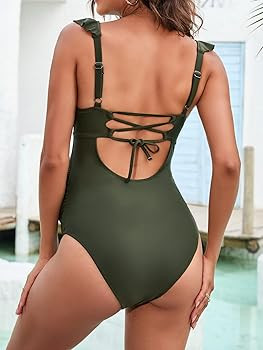 CUPSHE Women Swimsuit Maternity One Piece Bathing Suit Deep V Neck Ruffle Back Tie Ruching Adjust... | Amazon (US)