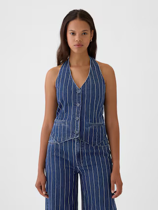 Pinstripe Denim Halter Vest | Gap (US)