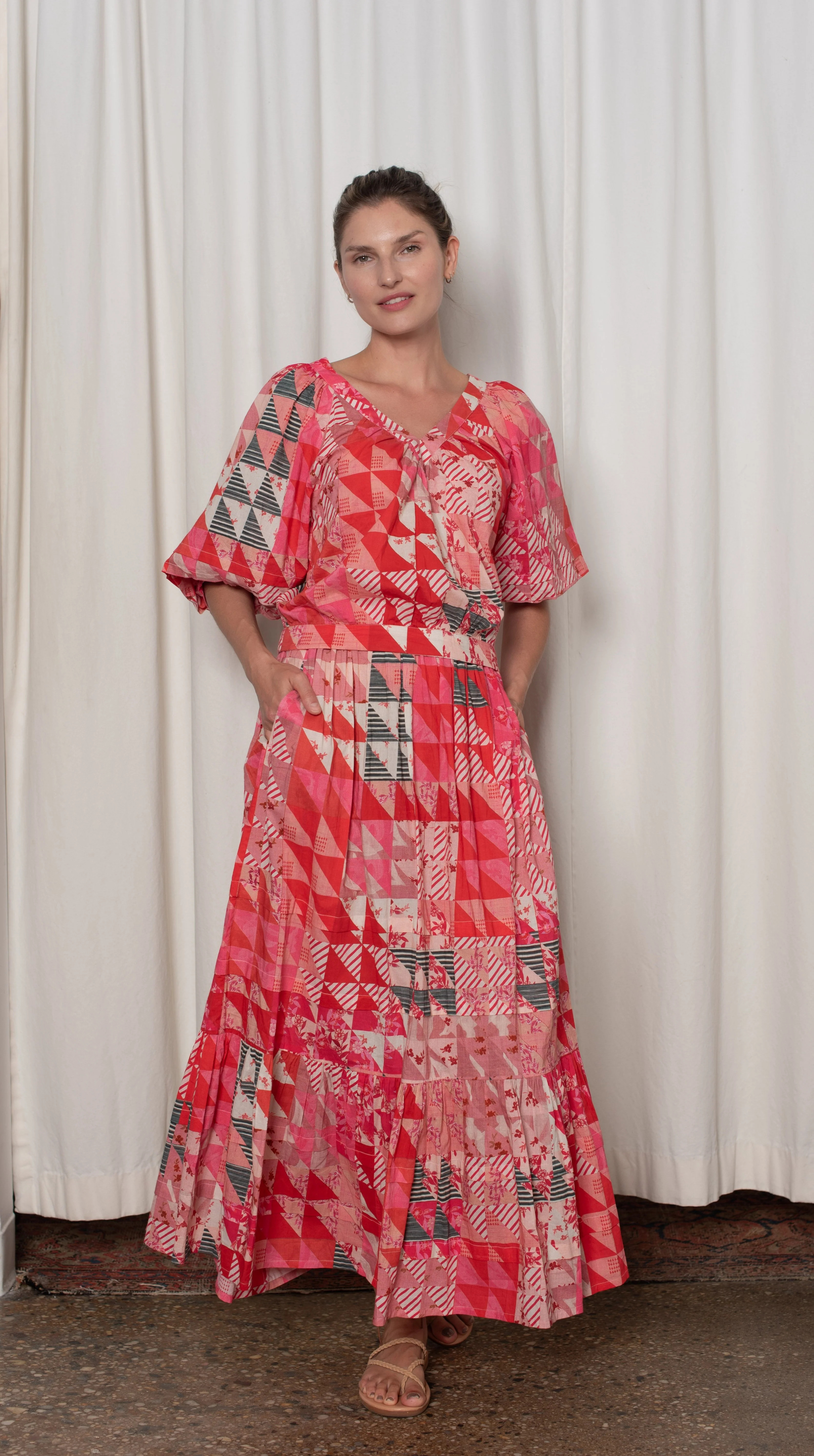 Coco Skirt Red and Pink Geo - OPHELIA & INDIGO | Ophelia & Indigo
