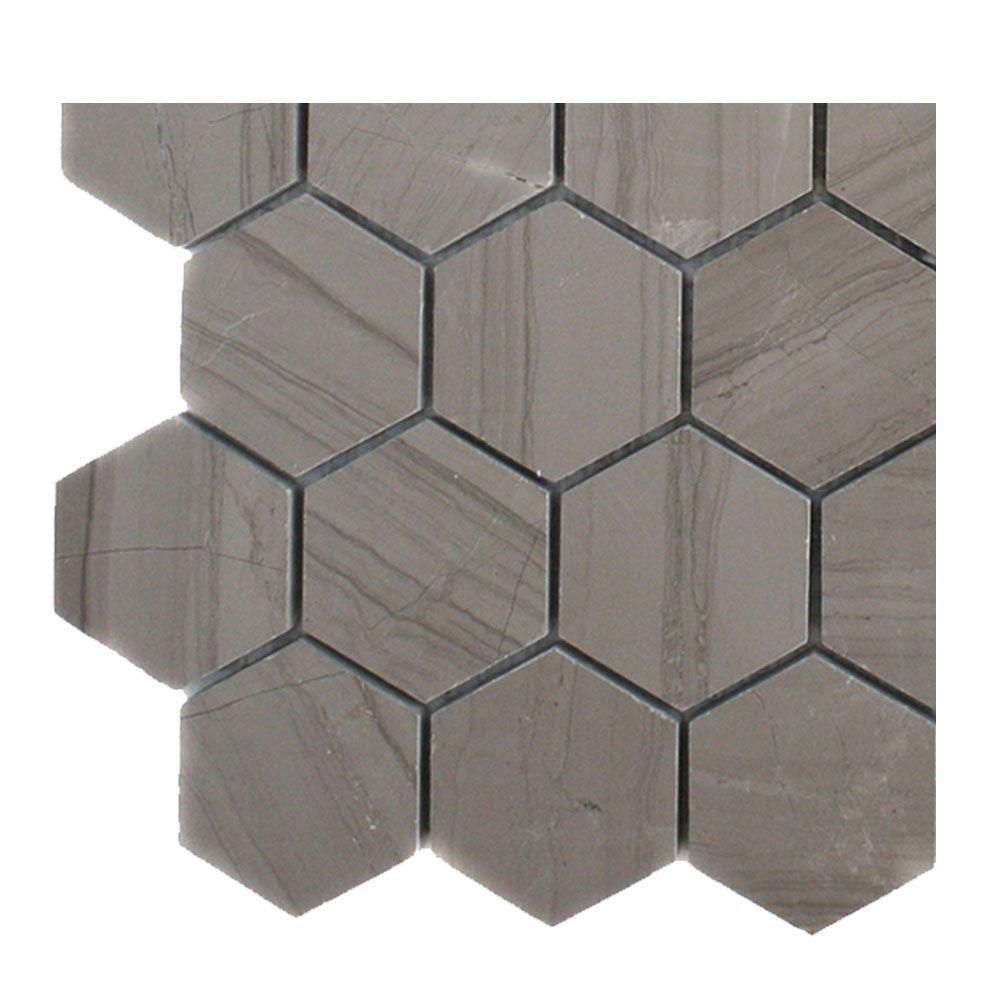 Ivy Hill Tile Athens Grey Hexagon Polished Marble Floor and Wall Tile - 3 in. x 6 in. x 8 mm Tile Sa | The Home Depot