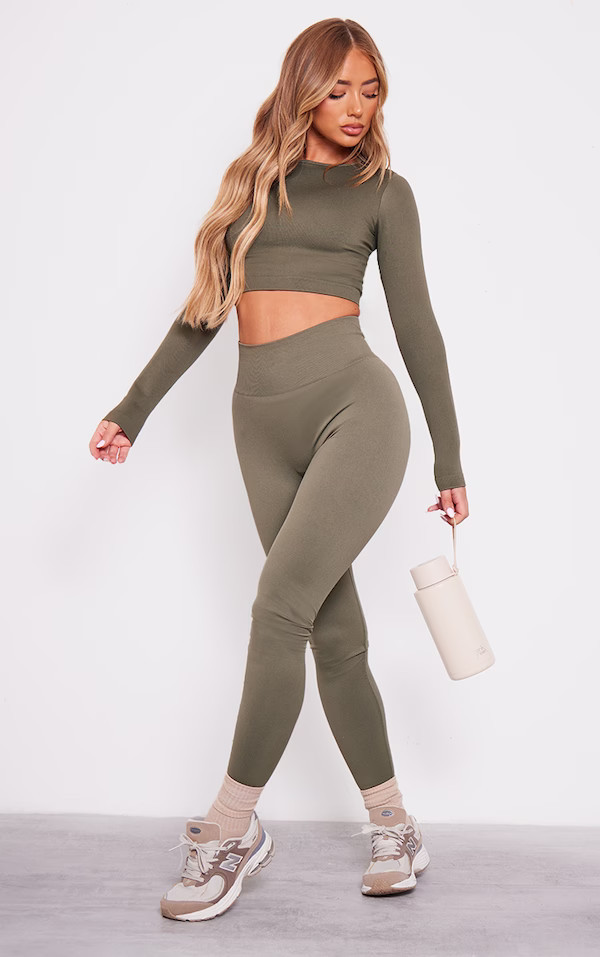 Olive Basic Seamless High Waist Gym Leggings | Pretty Little Thing (Australia & New Zealand)