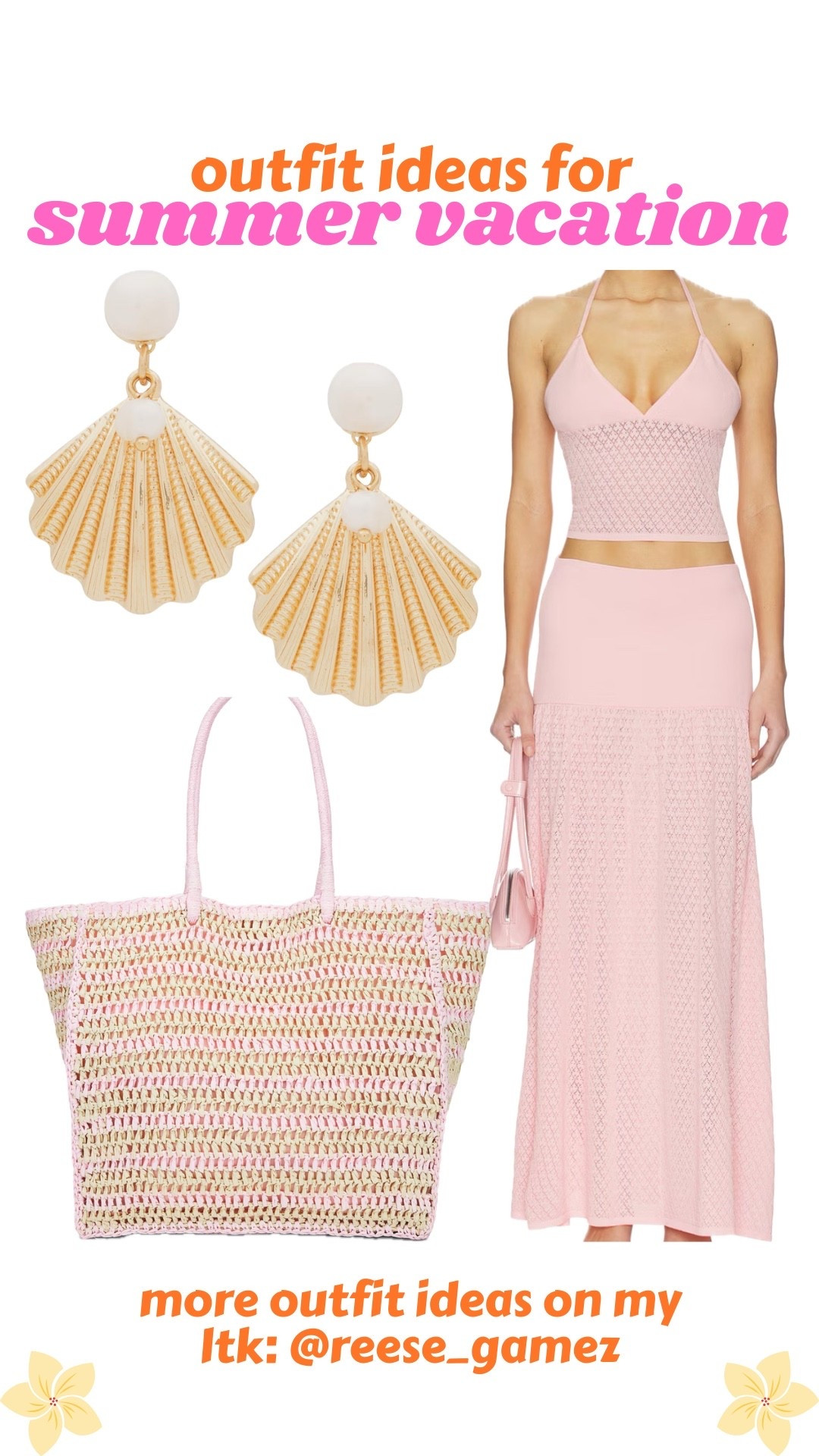 outfits for summer vacation 🩷 matching set, straw bag, beach bag, beach outfit, resort outfit, hawaii outfit, tropical vacation outfit, statement earrings, seashell earrings

#LTKootd #LTKSeasonal #LTKTravel