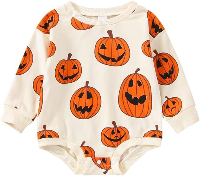 Newborn Toddler Baby Halloween Pumpkin Patch Outfit Boy Girl Oversized Onesie Sweatshirt Romper C... | Amazon (US)
