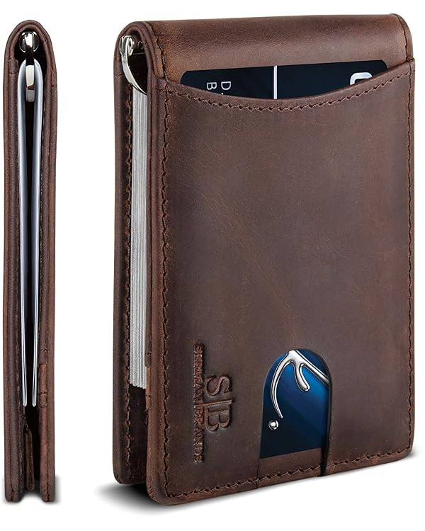 SERMAN BRANDS RFID Blocking Slim Bifold Genuine Leather Minimalist Front Pocket Wallets for Men w... | Amazon (US)