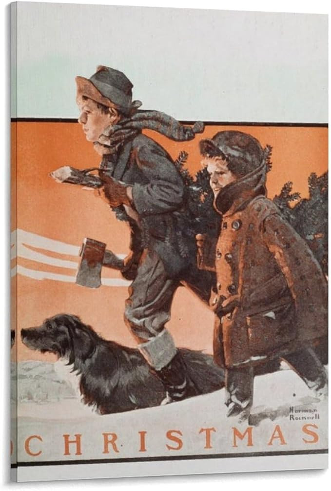 JU XIANG Norman Rockwell Christmas Art Prints Christmas Posters Wall Art Painting Canvas Gift Liv... | Amazon (US)
