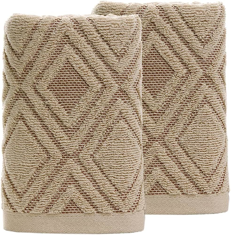 Pidada Hand Towels Set of 2 Diamond Pattern 100% Cotton Absorbent Soft Decorative Towel for Bathr... | Amazon (US)