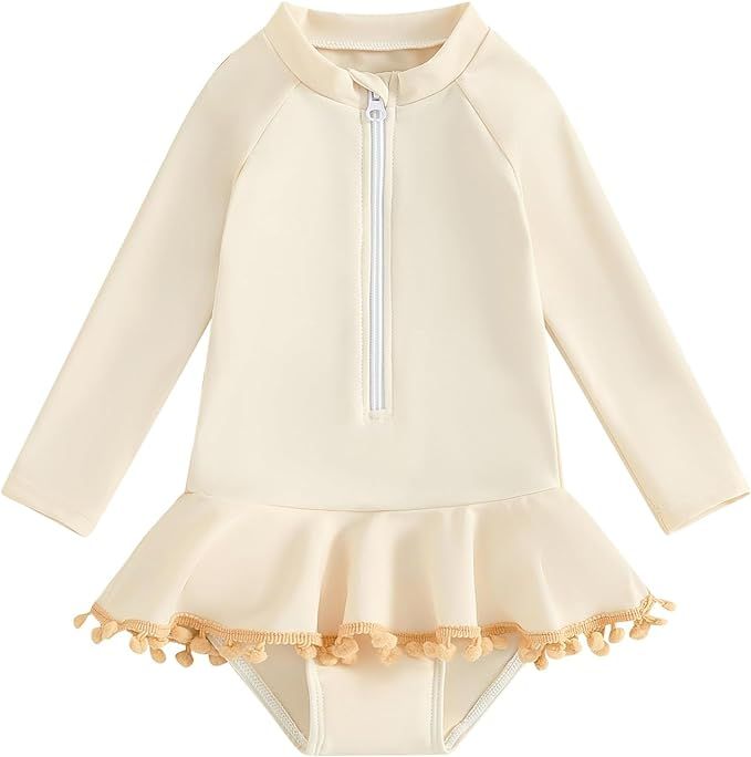 Yccutest Toddler Floral Bathing Suit Girls Long Sleeve Zipper Ruffle Tassel One Piece Swimsuit Ki... | Amazon (US)