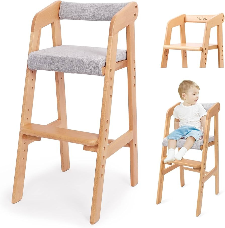 Wooden High Chair for Toddlers, Adjustable Feeding Chair with Removable Cushion for Child, High C... | Amazon (US)