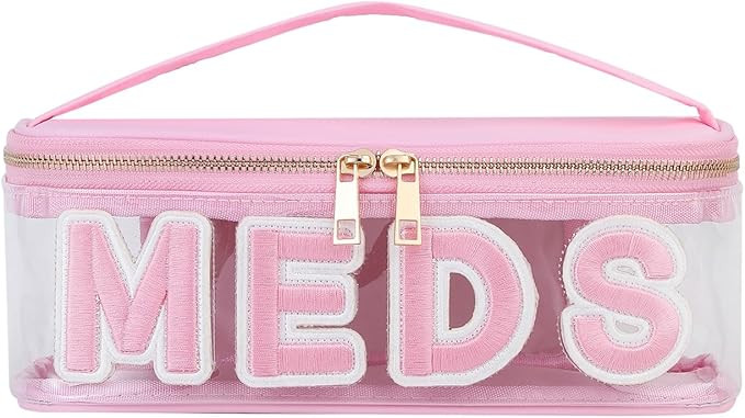 Clear PVC Letter Patch MEDS RX Makeup Bag with Metal Zipper,Large Capacity Nylon Transparent Medi... | Amazon (US)
