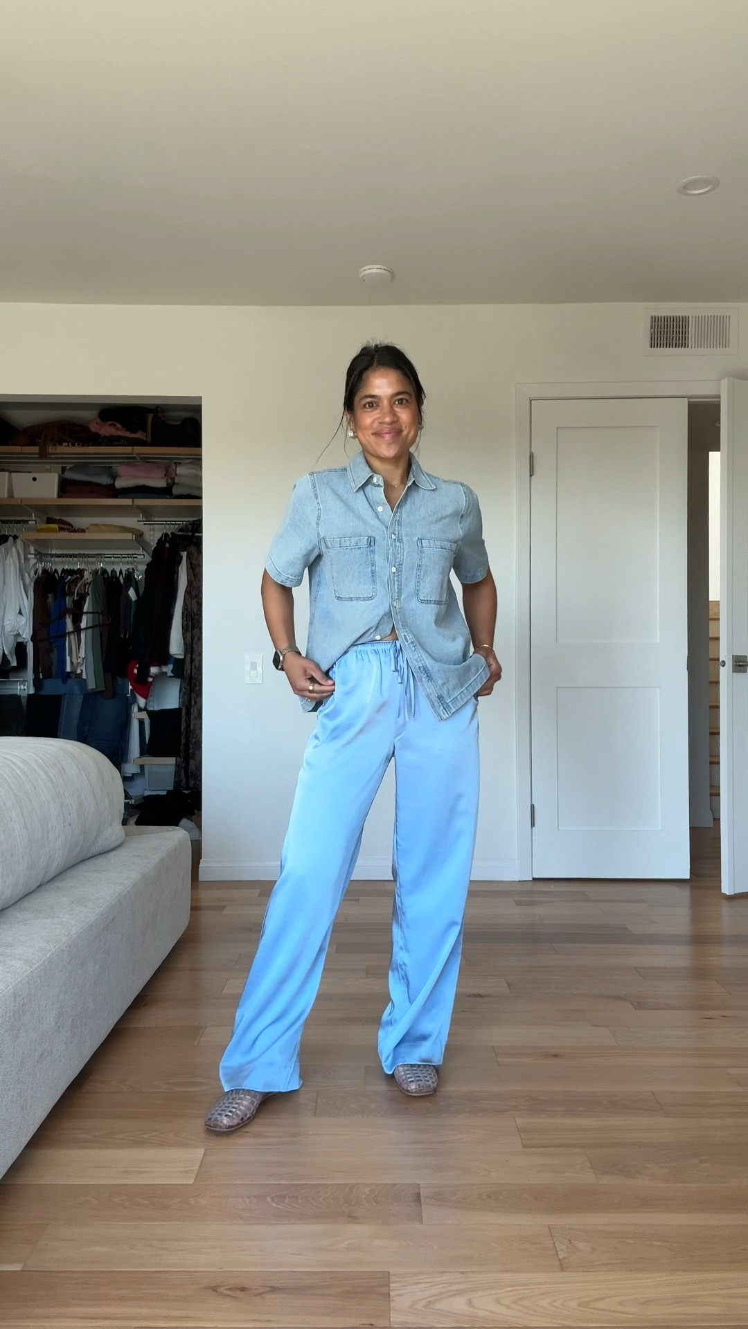 Spring style! I am loving these baby blue satin pants! Wearing an XS regular length! Love that you can dress up or down! 

#LTKootd #LTKSpringSale #LTKPetite