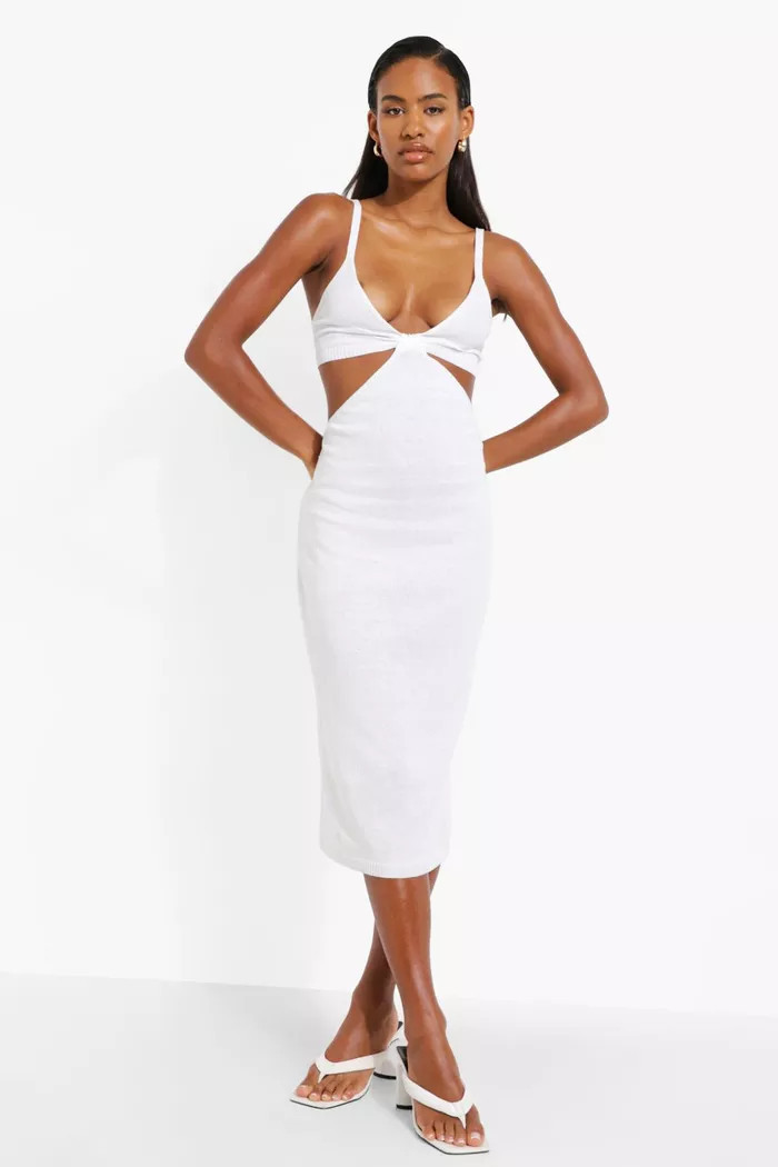 Cut Out Halter Knitted Midi Dress | Boohoo.com (US & CA)