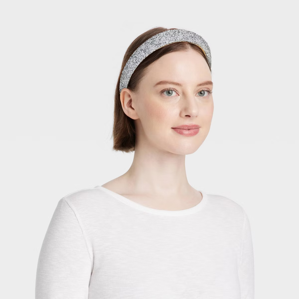 Pearl and Stone White Padded Headband - Silver | Target